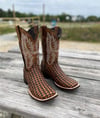 Men’s Hand Woven Brown/Tan Wide Square Toe Boots