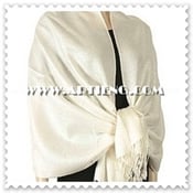 Image of AN ELEGANT IVORY JACQUARD PAISLEY PASHMINA SHAWL, WRAP, SCARF