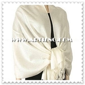 Image of AN ELEGANT IVORY JACQUARD PAISLEY PASHMINA SHAWL, WRAP, SCARF