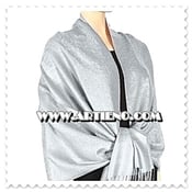 Image of AN ELEGANT SILVER JACQUARD PAISLEY PASHMINA SHAWL, WRAP, SCARF