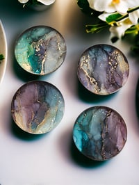 Image 2 of Set of 4 Epoxy Resin Art Coasters 'The Ocean Jasper'