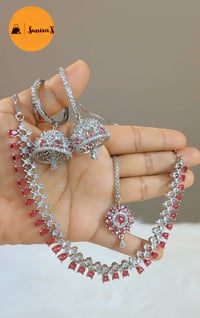 Image 4 of Priya- AD Jhumka Necklace Set 