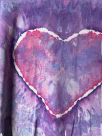 Image 3 of ♻️ UPCYCLED XXL Tall Ladies Heart Tee in Pinkish Purple Ice Dye