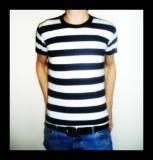 Image of Thrifty Beatnik: Black And White Stripy Indie T-Shirt