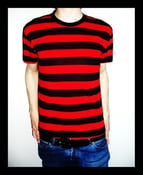 Image of Thrifty Beatnik: Red And Black Stripy Grunge T-Shirt