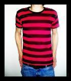 Image of Thrifty Beatnik: Black & Electric Pink Nu-Rave Stripy T-Shirt