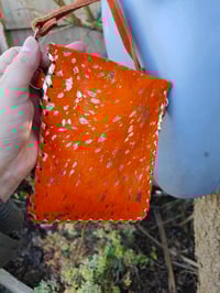 Image 9 of Woodstock cross body passport bag - orange with gold and peach star
