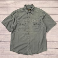 Image 1 of Vintage Eddie Bauer Short Sleeve Denim 3 Fly Button Up - XL