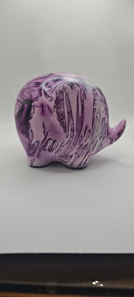 Image of Hand-Painted Purple Ceramic Elephant – Upcycled Decor with Alcohol Ink Art