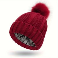 Image 7 of Satin Lined Pom Beanies 