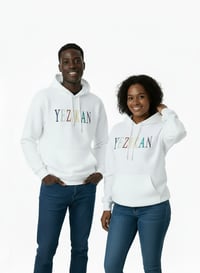 Image 1 of YB Marbled Embroidered Logo Heavy Blend White Pullover Hoodie