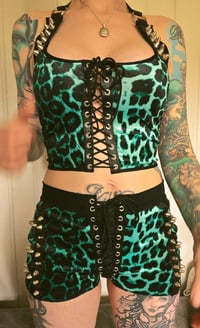 Image 1 of Velvet leopard shorts with studs - different colours