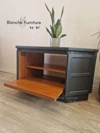 Image 4 of TV / Media Stand with shelves and Cabinet doors in Grey, By Nathan
