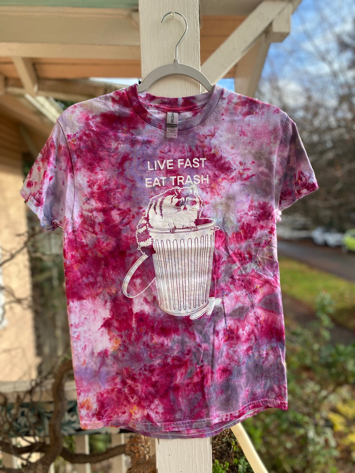 Image of SMALL Live Fast Eat Trash Tie Dye Shirt 2