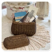 Image 3 of vintage french sewing basket with lace buttons and fabric samples