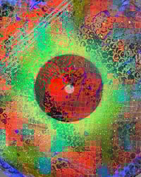 Image 2 of Abstract Hyper-color aerosol painting on upcycled wood round 
