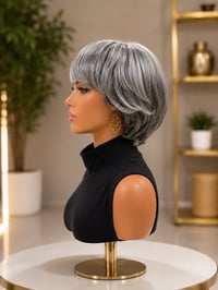 Image 3 of Gwen | Salt & Pepper Layered Pixie Wig | Throw-On & Go | Beginner Friendly | No Lace