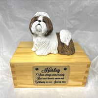 Image 1 of Custom Engraved Shih Tzu Lhasa Apso Urn Pet Portrait Figurine To Your Dog's Photo
