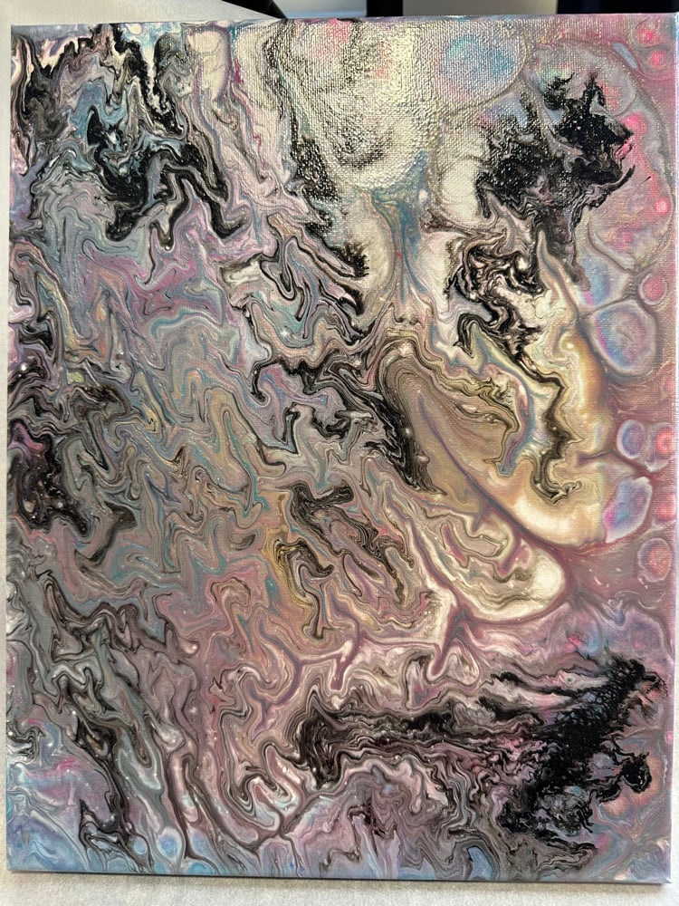 Image of 9x12 Purple Black Pour Canvas