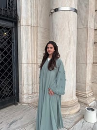 Image 3 of Flower sleeve abaya Green