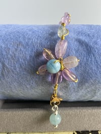 Image 2 of Indie Boho Amethyst Aquamarine Flower Charm Bangle Bracelet | Calming Serene