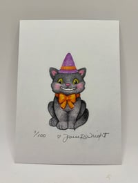 Image 2 of Retro Halloween Cat Sketch Print - Numbered & Signed