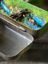 Image 3 of Beaver building a dam. Miniature vintage tin diorama 