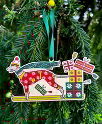  Christmas wooden decorations Hound on skis 