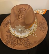 Image 1 of “He Loved Me First” Narrow Brim Hand-burned Panama hat