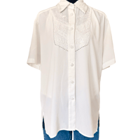 Image 5 of Vintage 1980s does 1940s White Embroidered Lace Button Up Short Sleeve Top - Size 10 