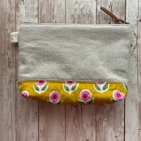 Image 2 of “Mustard & Pink Floral Block Print” Medium Dropcloth Quilted Bottom Zipper Bag