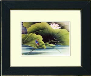 Image of framed print of Chinese Painting on canvas - Lotus Pond Alba