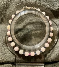 Image 1 of Morganite with faceted ruby and sapphire spacers - Size 7.5