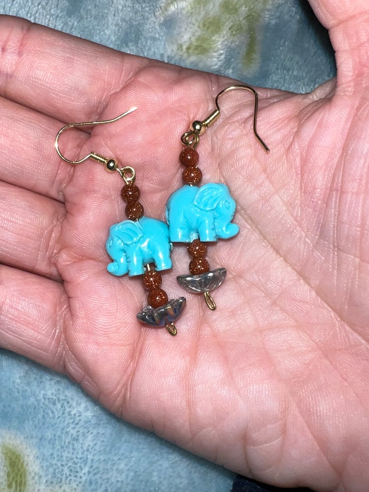 Image of Light blue elephant earrings