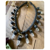 Image 2 of The Oakley Necklace - Solid Brass Clear Quartz and Black Leather