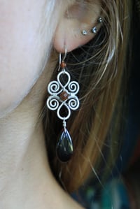 Image 3 of Sterling Silver + Orange Garnet Woven Earrings