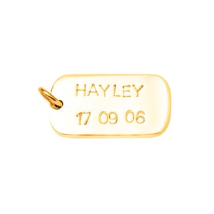 Image of 9ct Gold Dog Tag - Custom Name & Date