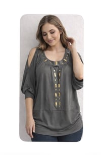Image 6 of New XL Susie Rose Studded Olive top #698*10