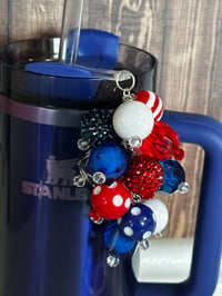 Image 3 of 4th of July Memorial Day Patrotic Red White and Blue Tumbler Straw Bauble