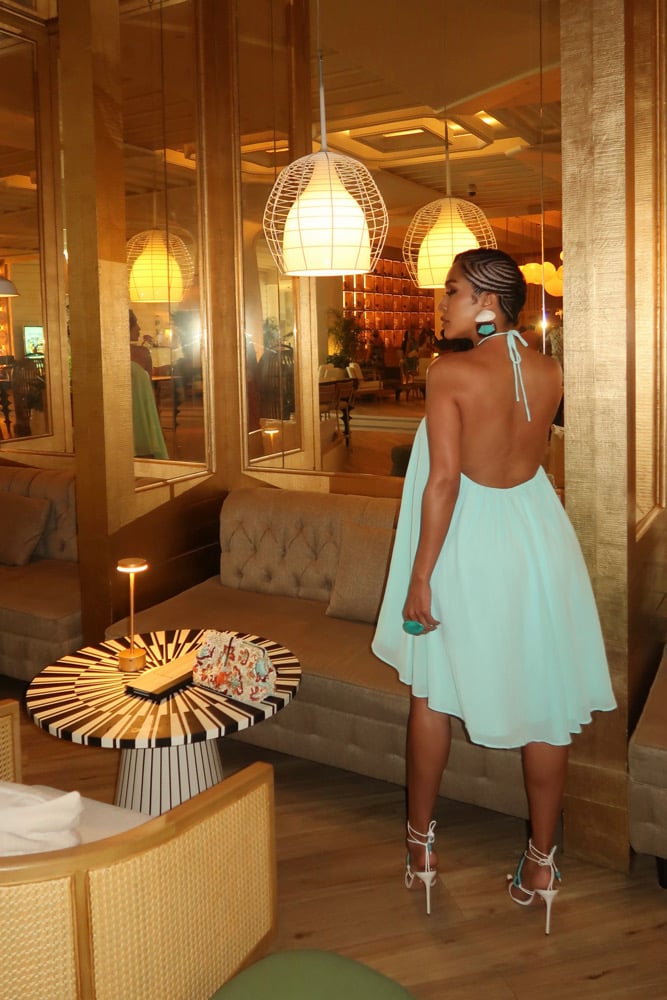 Image of AQUA FLOWY CHIFFON MINI DRESS (MEDIUM)
