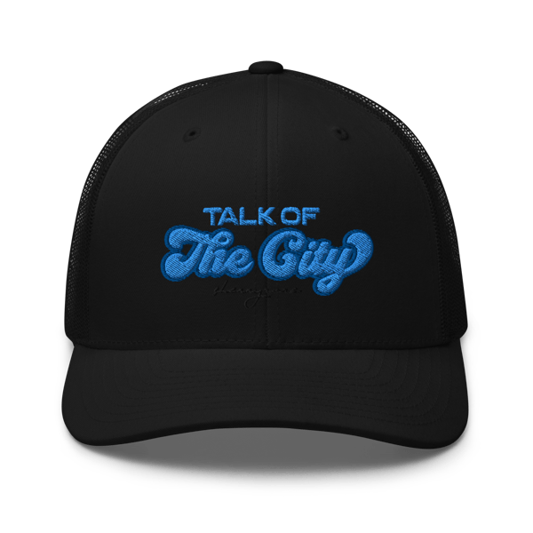 Image of “TALK OF THE CITY” Mesh Trucker Hat (BLUE)