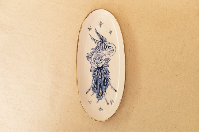 Peacock Platter 18k Gold Luster