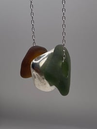 Image 1 of Triple necklace with Green & Brown Sea Glass with a Greek Mykonos Silver Coated Bead 
