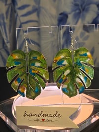 Image 5 of Handcrafted Resin Monstera Leaf Earrings 