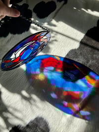 Image 2 of Koi Fish Stained-Glass Window Panel - Blue Water Circle Window Hanging with Orange and White Koi