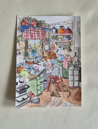 Original drawing - dishes and dandelions