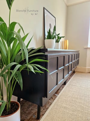 Image of Extra Long Nathan Sideboard in Black on Black wooden tapered legs