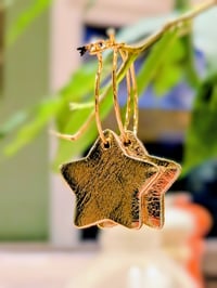 Image 2 of 14K Gold Hoops & Leather Star Charm