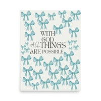 Image 1 of Matthew 19:26 With God All Things Are Possible” blue poster with bows