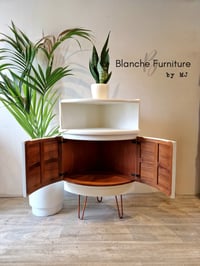 Image 4 of Nathan Corner Drinks Cabinet in white on Copper hairpin legs 